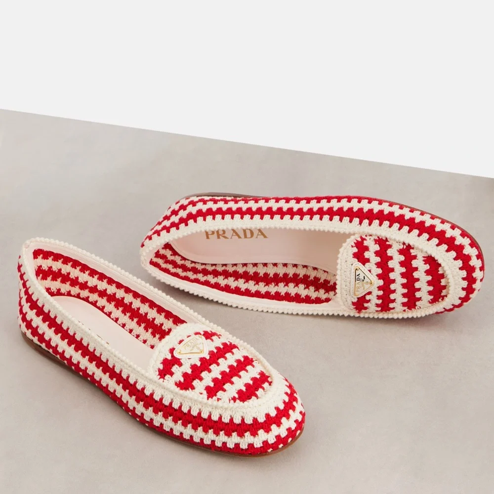 Prada Red and White Crochet Loafers. BNWT - Picture 2 of 12